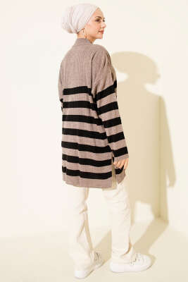 Yatay Çizgili Fitilli Triko Tunik Vizon - Tunik