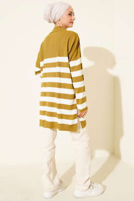 Yatay Çizgili Fitilli Triko Tunik Yağ Yeşili - Tunik