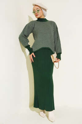 Yatay Çizgili Jileli Triko İkili Takım Zümrüt - DİLASU