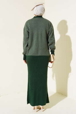 Yatay Çizgili Jileli Triko İkili Takım Zümrüt - Triko İkili Takım