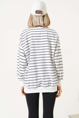 Yatay Çizgili Sweatshirt Beyaz - Kadın Giyim Modelleri