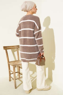 Yatay Çizgili Sakallı Triko Tunik Vizon - Tunik