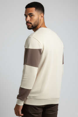 Yatay Çizgili Selanik Erkek Sweatshirt Bej - Erkek Sweatshirt