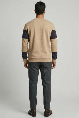 Yatay Çizgili Selanik Erkek Sweatshirt Camel - Erkek Sweatshirt