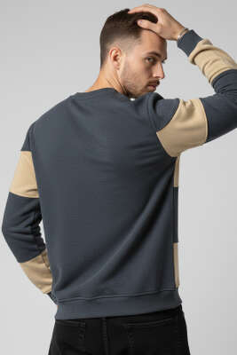 Yatay Çizgili Selanik Erkek Sweatshirt Füme - Erkek Sweatshirt