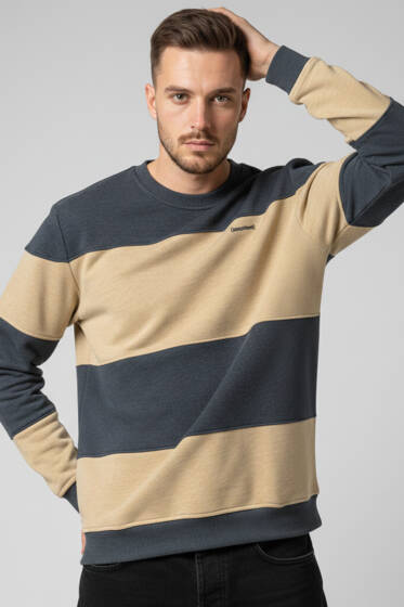 Yatay Çizgili Selanik Erkek Sweatshirt Füme - Erkek Sweatshirt