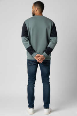 Yatay Çizgili Selanik Erkek Sweatshirt Petrol - Erkek Sweatshirt