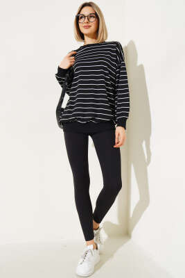 Yatay Çizgili Sweatshirt Siyah Beyaz - Kadın Giyim Modelleri