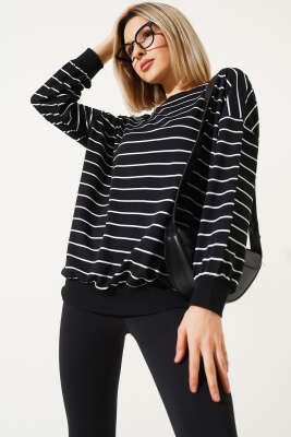 Yatay Çizgili Sweatshirt Siyah Beyaz - Kadın Giyim Modelleri