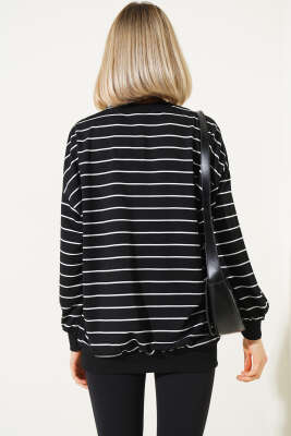 Yatay Çizgili Sweatshirt Siyah Beyaz - Kadın Giyim Modelleri