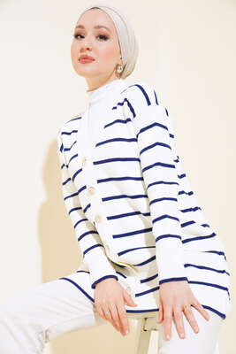 Yatay Çizgili Triko Hırka Lacivert 