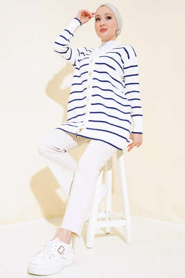 Yatay Çizgili Triko Hırka Lacivert - Triko Hırka