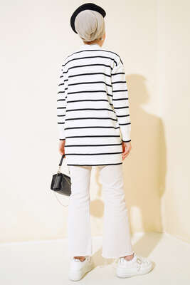 Yatay Çizgili Triko Hırka Siyah - Triko Hırka