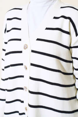 Yatay Çizgili Triko Hırka Siyah - Triko Hırka