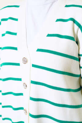 Yatay Çizgili Triko Hırka Yeşil - Triko Hırka