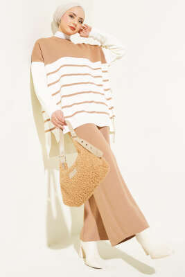 Yatay Çizgili Triko Salaş İkili Takım Bisküvi 