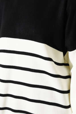 Yatay Çizgili Triko Salaş İkili Takım Siyah - Triko İkili Takım