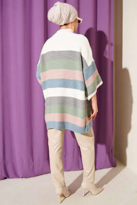 Yatay Çizgili Yarım Kol Triko Hırka Ekru - Hırka