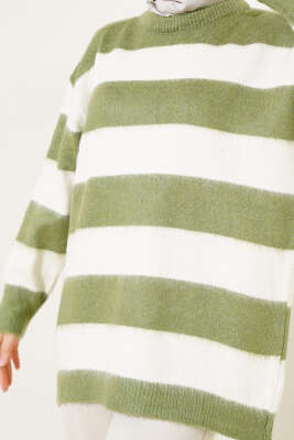 Yatay Çizgili Yumoş Triko Tunik Haki - Triko Tunik