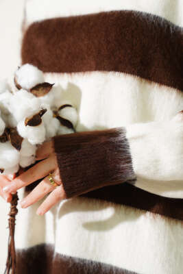 Yatay Çizgili Yumoş Triko Tunik Kahve - Triko Tunik