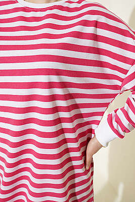 Yatay Geniş Çizgili Tunik Fuşya - Tunik