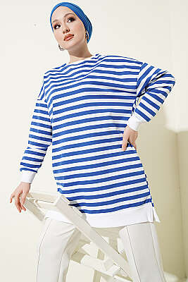 Yatay Geniş Çizgili Tunik Saks - ELFİDA TEKSTİL