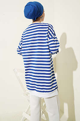 Yatay Geniş Çizgili Tunik Saks - Tunik