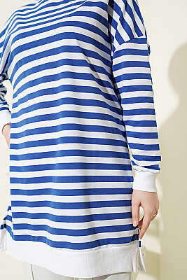 Yatay Geniş Çizgili Tunik Saks - Tunik