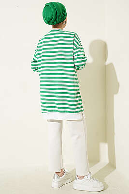 Yatay Geniş Çizgili Tunik Yeşil - Tunik