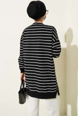 Yatay İnce Çizgili Ribanalı Tunik Siyah - Tunik