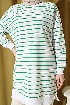 Yatay İnce Çizgili Ribanalı Tunik Yeşil - Tunik