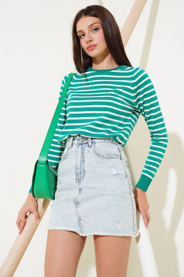 Yatay İnce Çizgili Triko Kazak Benetton - Yeni Giyim