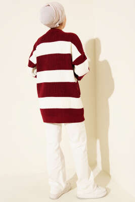 Yatay Kalın Çizgili Triko Tunik Bordo - Tunik