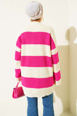 Yatay Kalın Çizgili Triko Tunik Fuşya - Tunik