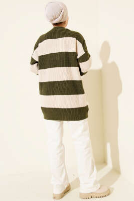 Yatay Kalın Çizgili Triko Tunik Haki - Tunik