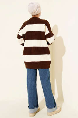 Yatay Kalın Çizgili Triko Tunik Kahve - Tunik