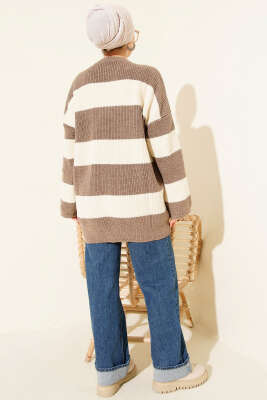 Yatay Kalın Çizgili Triko Tunik Vizon - Tunik