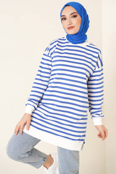 Yatay Şeritli Tunik Saks - Tunik