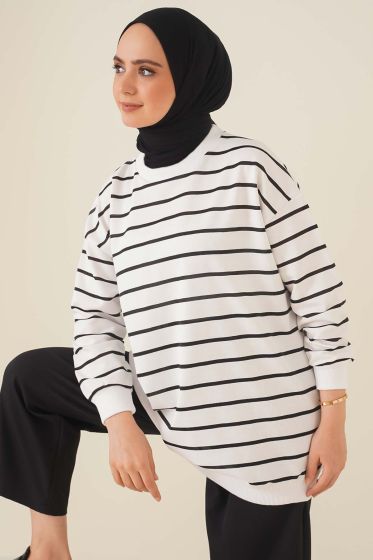 Yatay Şeritli Tunik Siyah - Tunik