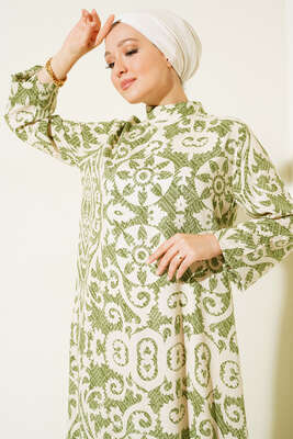 Yaz Damgaları Serisi Elbise Çağla Yeşili - Tesettür Elbise