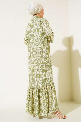 Yaz Damgaları Serisi Elbise Çağla Yeşili - Tesettür Elbise