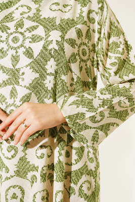 Yaz Damgaları Serisi Elbise Çağla Yeşili - Tesettür Elbise