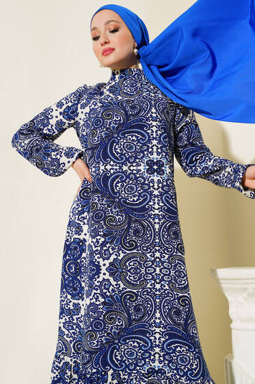 Yaz Damgaları Serisi Elbise Lacivert - Elbise