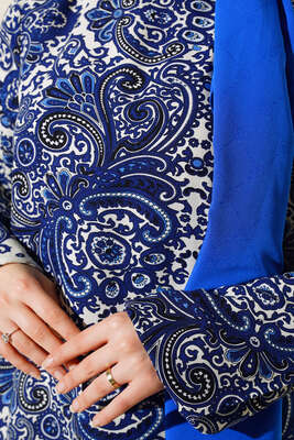 Yaz Damgaları Serisi Elbise Lacivert - Thumbnail
