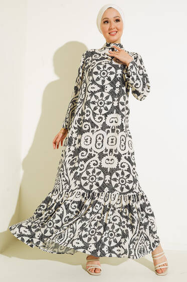 Yaz Damgaları Serisi Elbise Taş - Tesettür Elbise