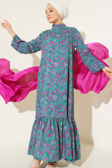 Yaz Damgaları Serisi Elbise Yeşil - Elbise