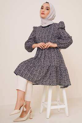 Yaz Desenleri Serisi Tunik Siyah Beyaz - Tunik