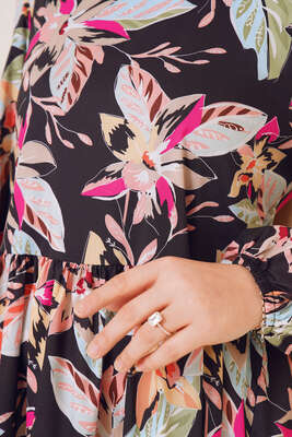 Yaz Desenleri Serisi Tunik Siyah Fuşya - Tunik