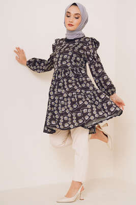 Yaz Desenleri Serisi Tunik Siyah - Tunik