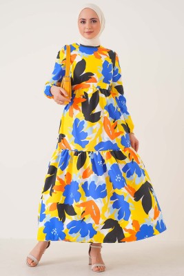 Yaz Renkleri Serisi Saks Elbise - Thumbnail